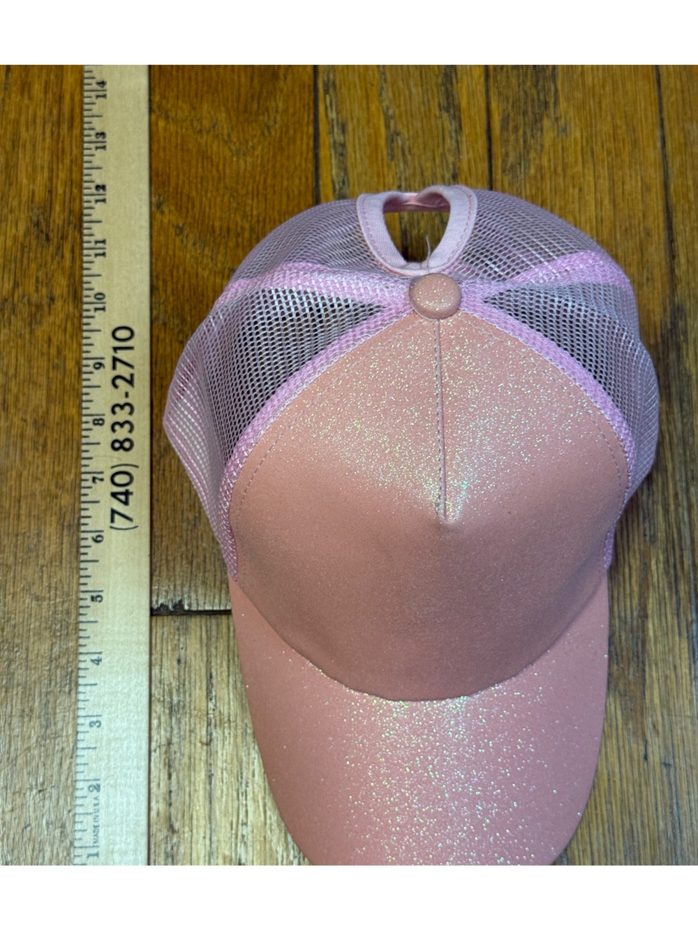 Sparkling Pink Mesh Trucker Hat with High Ponytail Hole